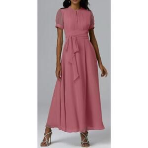 AW BRIDAL 8 M desert rose pink chiffon Christina bridesmaid maxi dress NEW b53